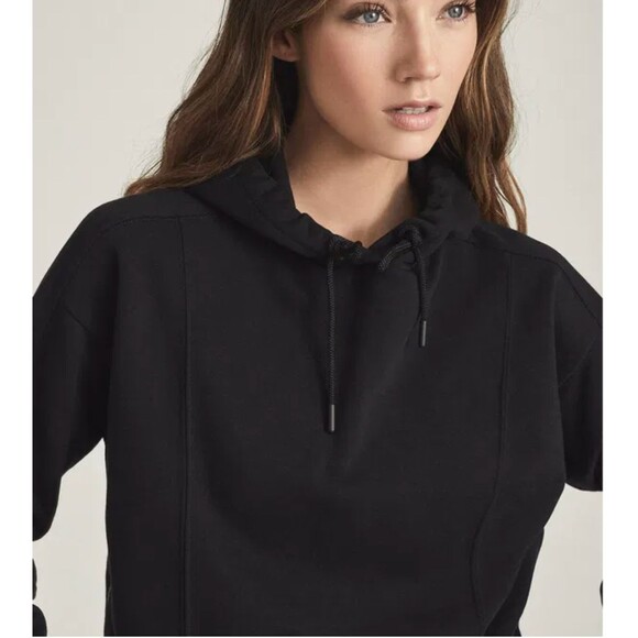 Reiss Arden Hoodie Womens M Black Crop Jersey Rib Zip Relaxed Loungewear Rock - Picture 14 of 14